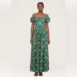 Agua by Agua Bendita Espliego Lunar Off-Shoulder Cotton Maxi Dress WORN ONCE!